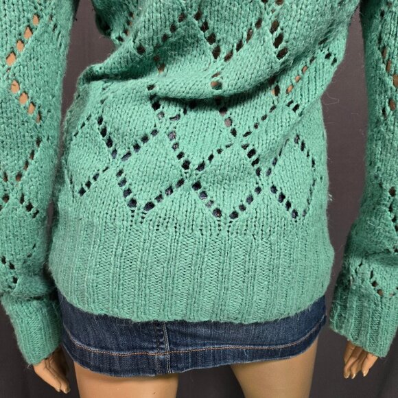 Y2K Groggy Off Shoulder Sweater Size S Green Long Sleeve Fairy Boho Wool Blend - Picture 7 of 9